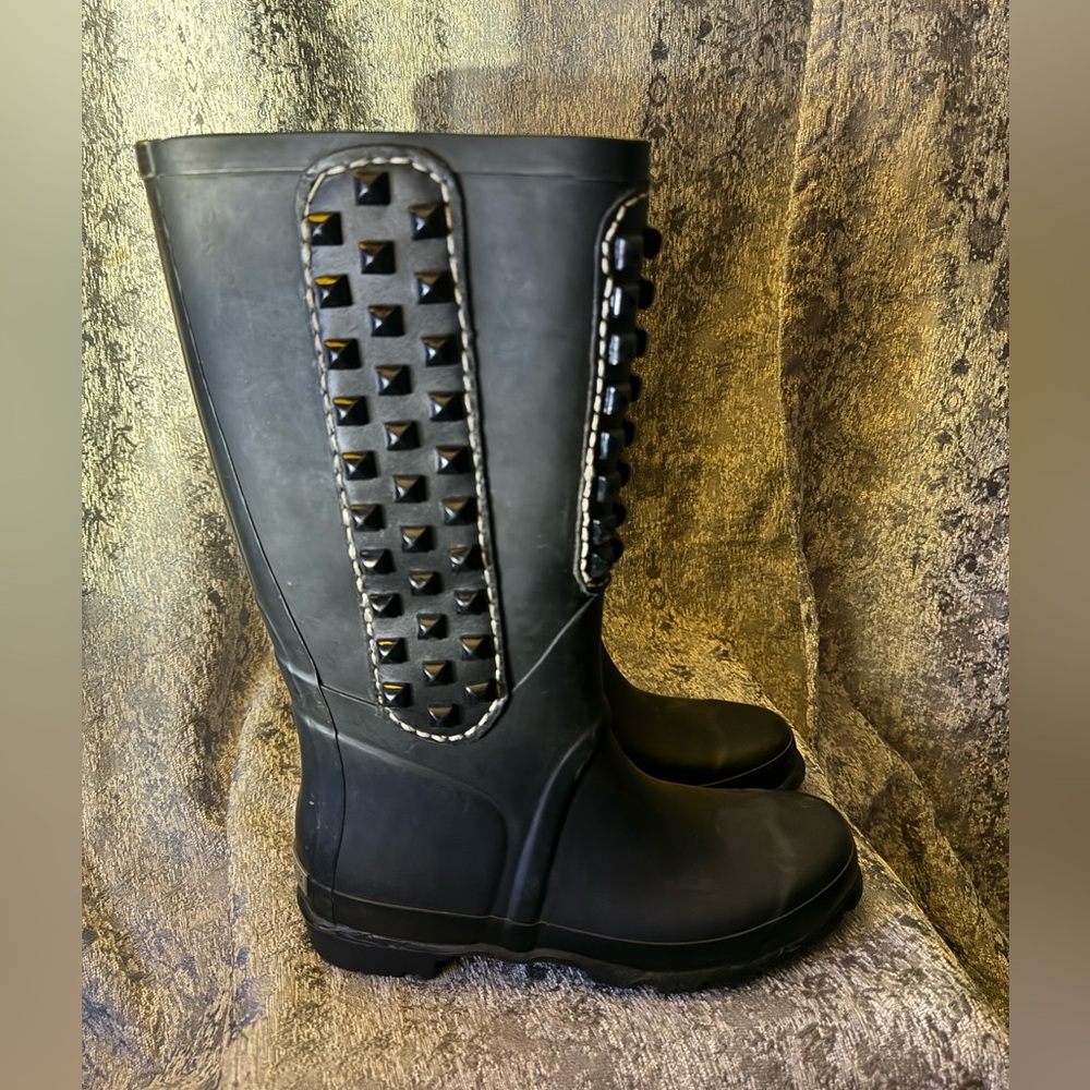 BcbgMaxazria Studded Black Rain Boots Size 8